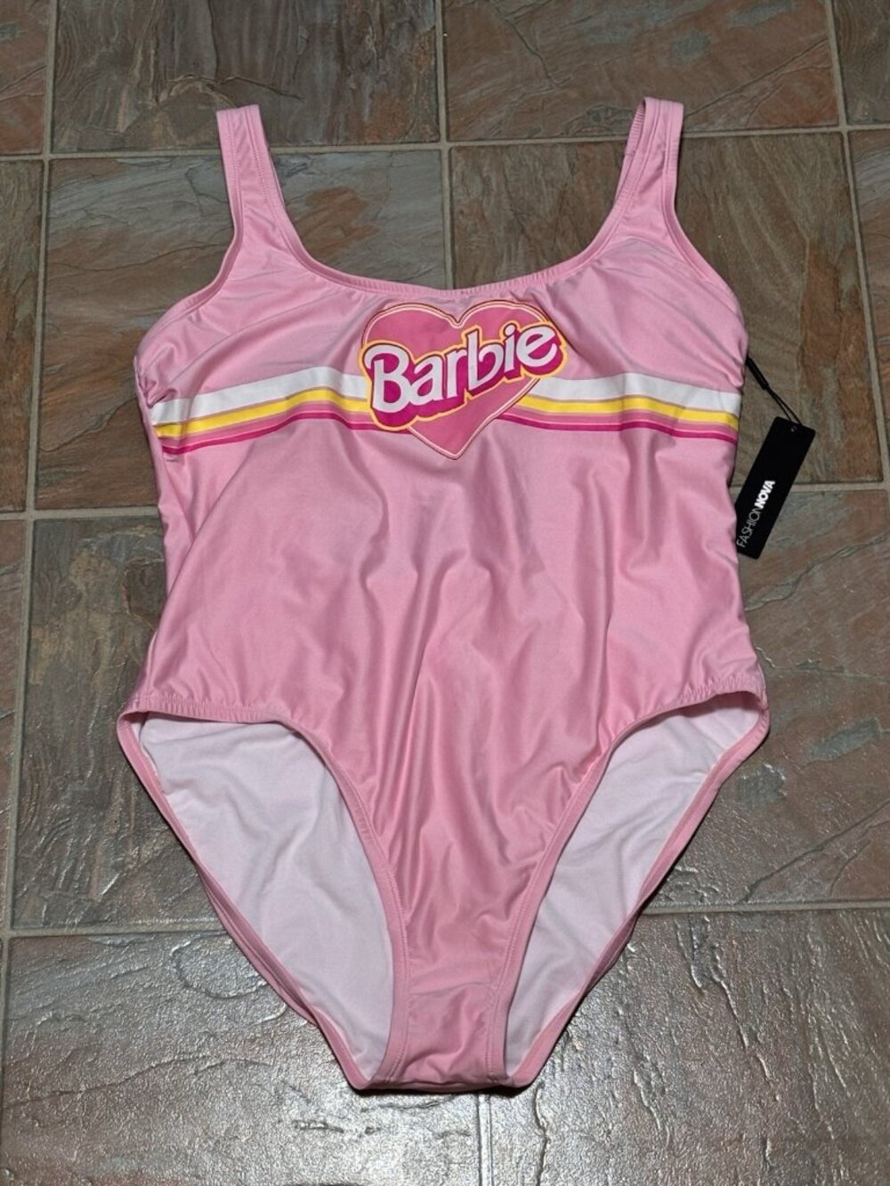 Fashion Nova Women's 2X Plus Barbie Sun And Fun Pink One Piece Bathing Swimsuit